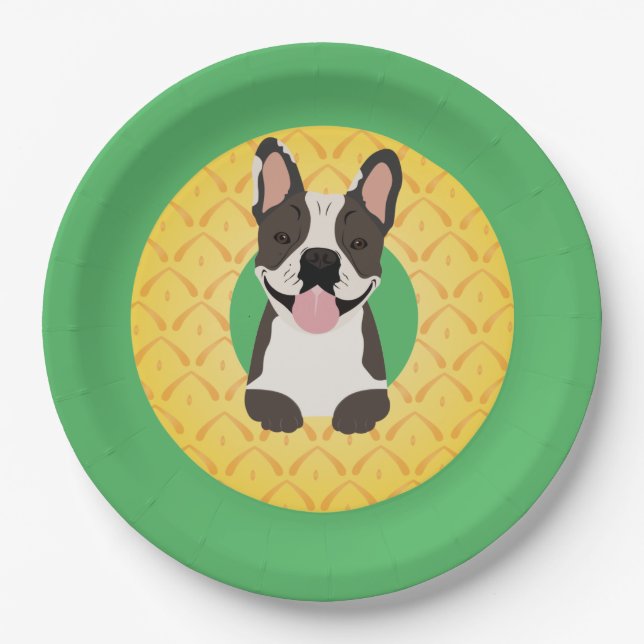 French Bulldog Pineapple Fruit Paper Plate (Front)