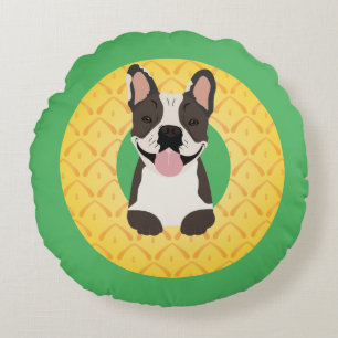 French Bulldog Pineapple Fruit Round Cushion