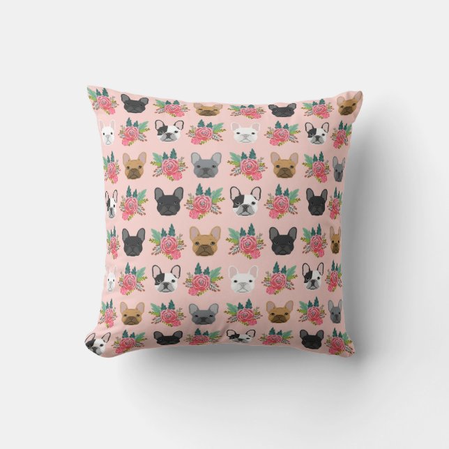 French Bulldog Pink Florals Cushion (Front)