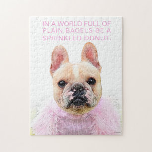 French Bulldog Pink Glam Inspirational Doughnut Qu Jigsaw Puzzle