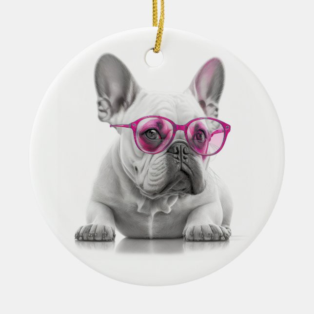 French Bulldog pink glasses Ceramic Decoration (Front)