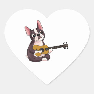 French Bulldog Playing Guitar Funny Guitarist Heart Sticker