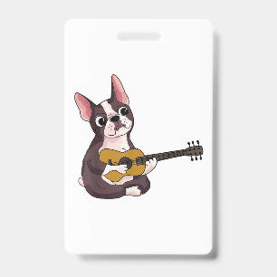French Bulldog Playing Guitar Funny Guitarist ID Badge