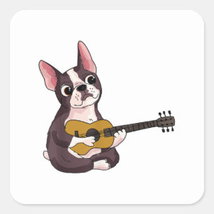 French Bulldog Playing Guitar Funny Guitarist Square Sticker