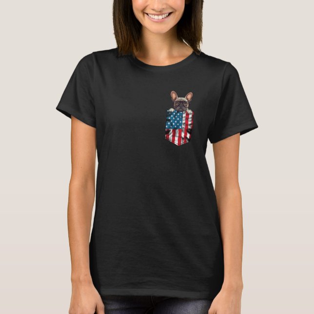 French Bulldog Pocket 4th of July American Flag Pa T-Shirt (Front)