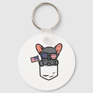 French Bulldog Pocket Frenchie American Usa 4th Of Key Ring