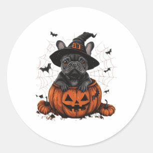 French Bulldog Pumpkin Halloween Thanksgiving Men Classic Round Sticker