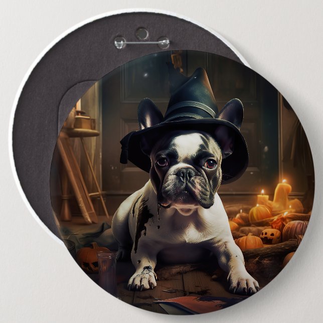 French Bulldog Pumpkins Halloween Scary 6 Cm Round Badge (Front & Back)