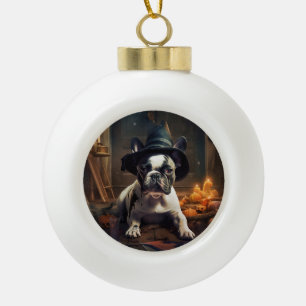 French Bulldog Pumpkins Halloween Scary Ceramic Ball Christmas Ornament