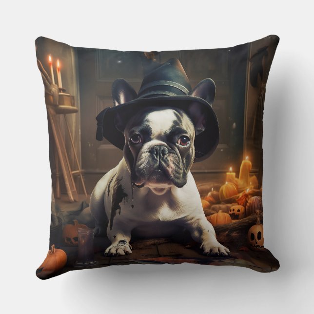 French Bulldog Pumpkins Halloween Scary Cushion (Back)