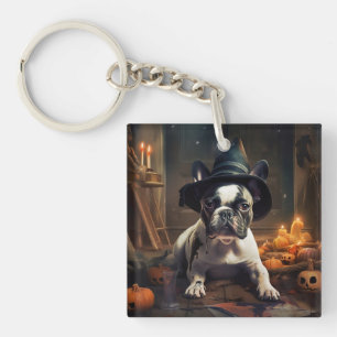 French Bulldog Pumpkins Halloween Scary Key Ring