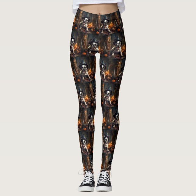 French Bulldog Pumpkins Halloween Scary Leggings (Front)