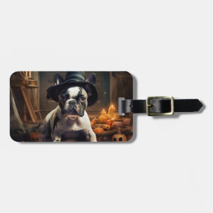 French Bulldog Pumpkins Halloween Scary Luggage Tag