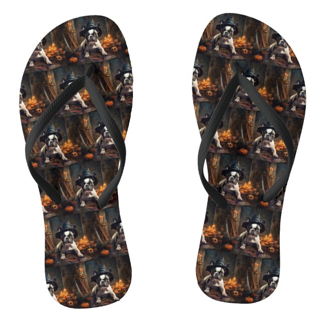 French Bulldog Pumpkins Halloween Scary Thongs (Footbed)