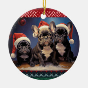 French Bulldog puppies Christmas Ceramic Ornament