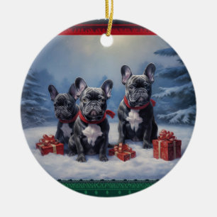 French Bulldog puppies Christmas Ceramic Ornament