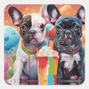 French Bulldog Puppies , Milkshake Square Sticker
