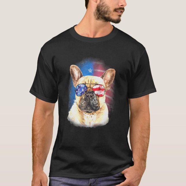 French Bulldog Puppy American Independence Day Fla T-Shirt (Front)