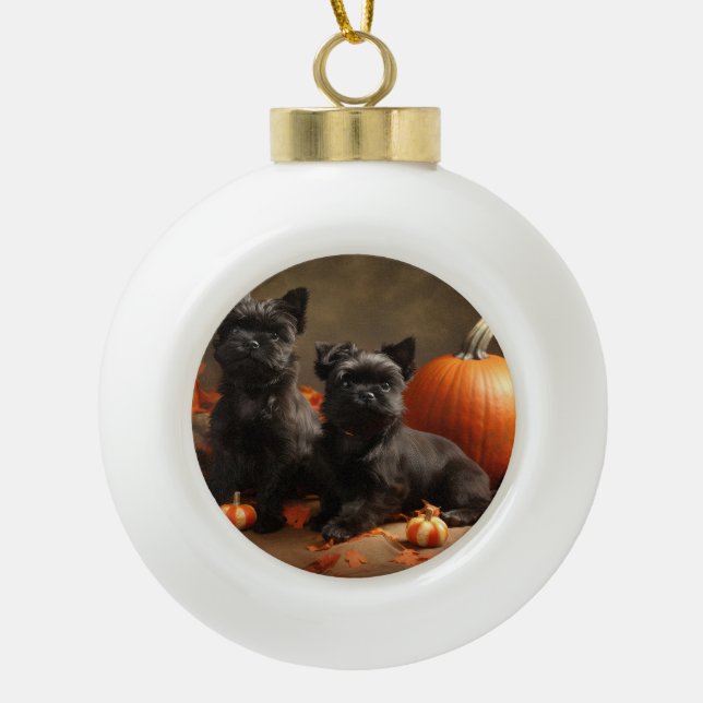 French Bulldog Puppy Autumn Delight Pumpkin Ceramic Ball Christmas Ornament (Front)