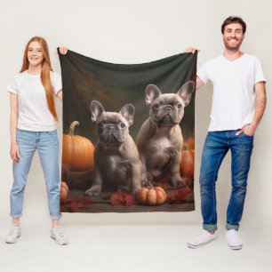 French Bulldog Puppy Autumn Delight Pumpkin Fleece Blanket