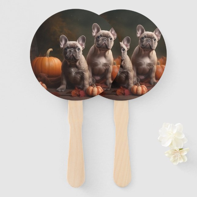 French Bulldog Puppy Autumn Delight Pumpkin Hand Fan (Front and Back)