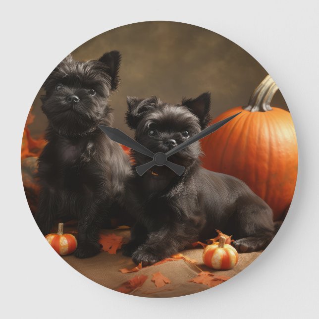 French Bulldog Puppy Autumn Delight Pumpkin Large Clock (Front)