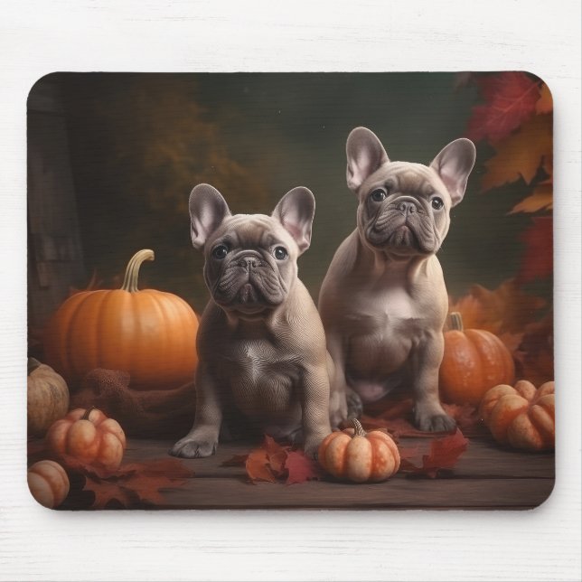 French Bulldog Puppy Autumn Delight Pumpkin Mouse Pad (Front)