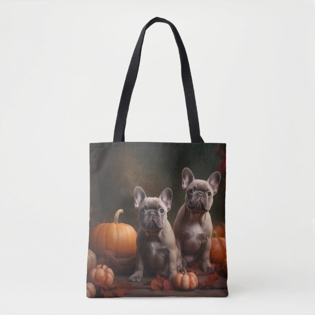 French Bulldog Puppy Autumn Delight Pumpkin Tote Bag (Front)