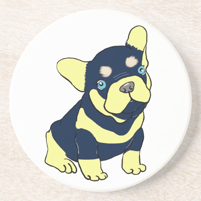 French Bulldog Puppy Cartoon Sandstone Coaster (Front)