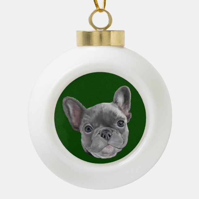 French Bulldog Puppy Ceramic Ball Christmas Ornament (Front)
