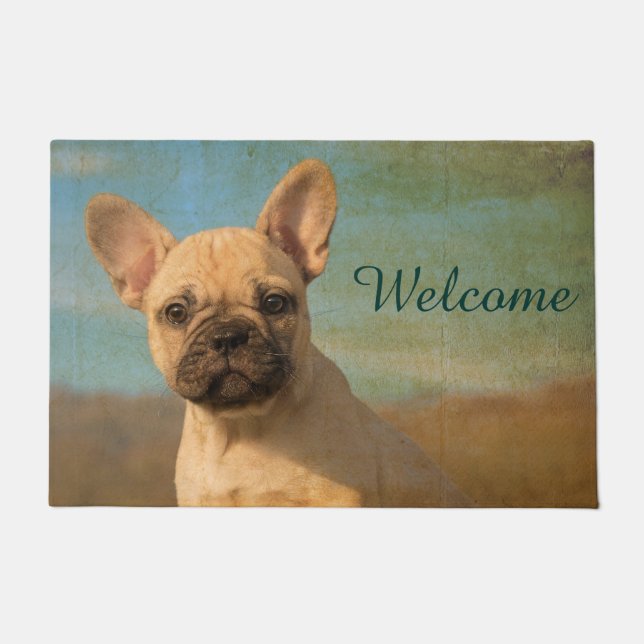 French Bulldog Puppy Dog Vintage Welcome - Doormat (Front)