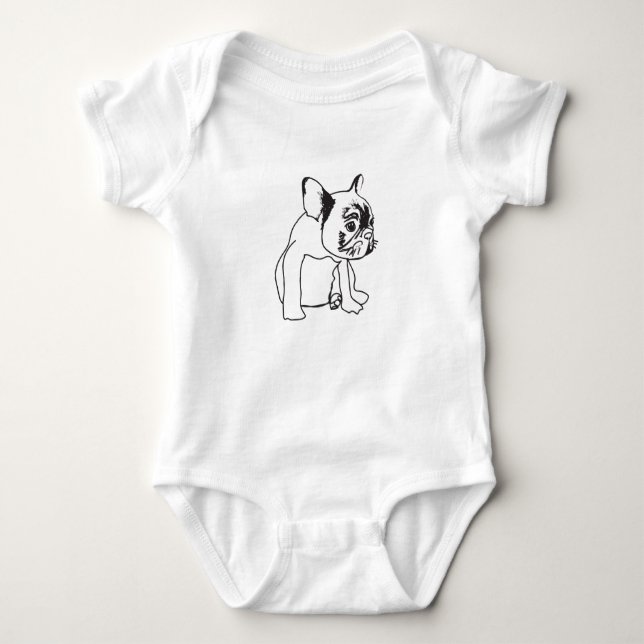 French Bulldog  Puppy Drawing Jersey Bodysuit (Front)