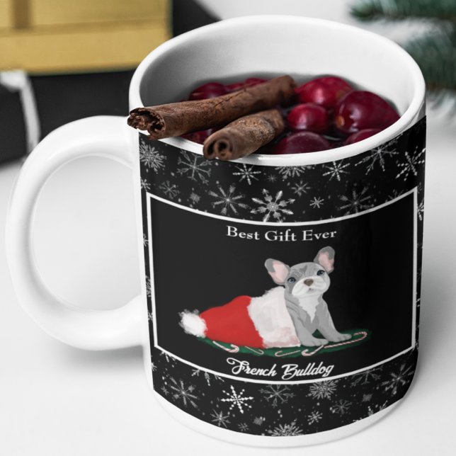 French Bulldog Puppy In Santa’s Hat Coffee Mug (Santa Paws is coming to town! French Bulldog brings holiday cheer.)