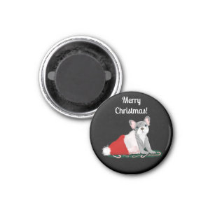 French Bulldog Puppy In Santa’s Hat Keychain Butto Magnet