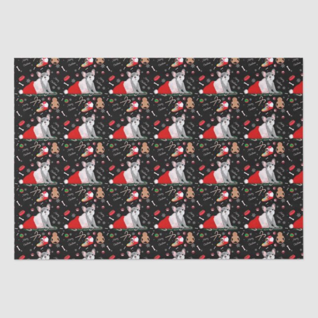 French Bulldog Puppy In Santa’s Hat Pattern  Tissue Paper (Front)