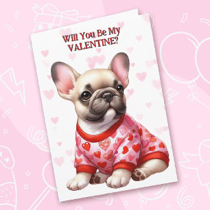 French Bulldog Puppy in Sweater Valentine Holiday Card