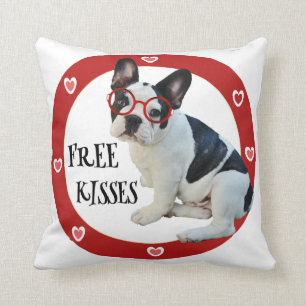 French Bulldog - Red Glasses, Free Kisses Cushion