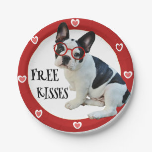 French Bulldog - Red Glasses, Free Kisses Paper Plate