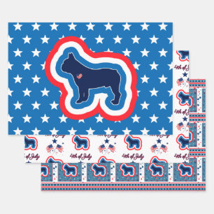 French Bulldog Red White And Blue 4th July Wrapping Paper Sheet