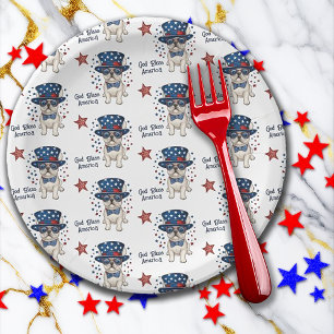 French Bulldog Red White Blue Whimsical Patriotic Paper Plate