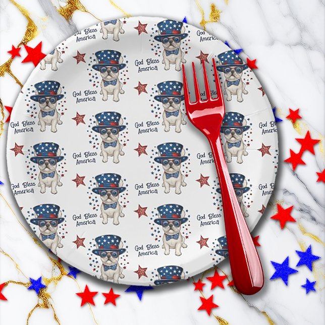 French Bulldog Red White Blue Whimsical Patriotic Paper Plate (French Bulldog Red White Blue Whimsical Patriotic Paper Plates)
