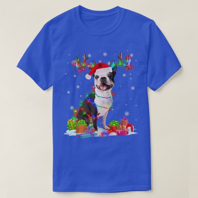 French Bulldog Reindeer Christmas Lights Funny Dog T-Shirt (Design Front)