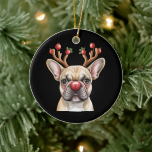 French Bulldog Reindeer Dog Lover Christmas Xmas Ceramic Ornament