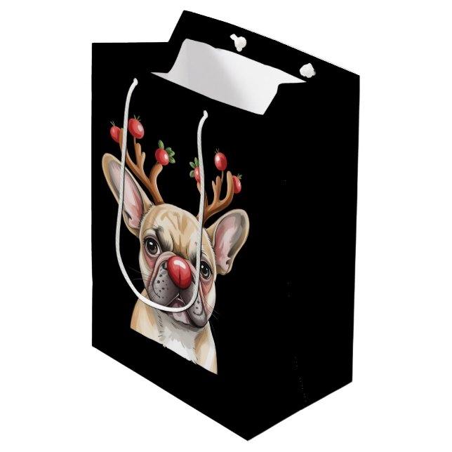 French Bulldog Reindeer Dog Lover Christmas Xmas Medium Gift Bag (Front Angled)