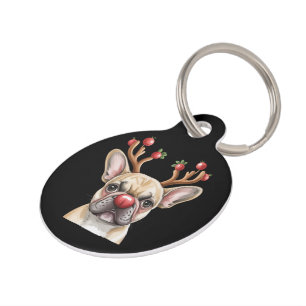 French Bulldog Reindeer Dog Lover Christmas Xmas Pet Tag