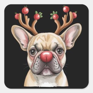 French Bulldog Reindeer Dog Lover Christmas Xmas Square Sticker