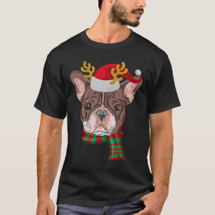 French Bulldog Reindeer Santa T-Shirt