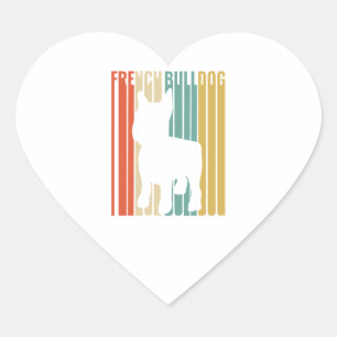 French Bulldog Retro 1970s Dog Silhouette Frenchie Heart Sticker