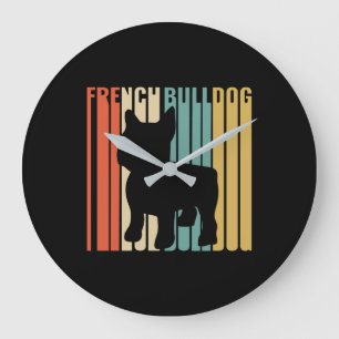 French Bulldog Retro 1970s Dog Silhouette Frenchie Large Clock