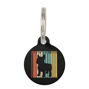 French Bulldog Retro 1970s Dog Silhouette Frenchie Pet Tag